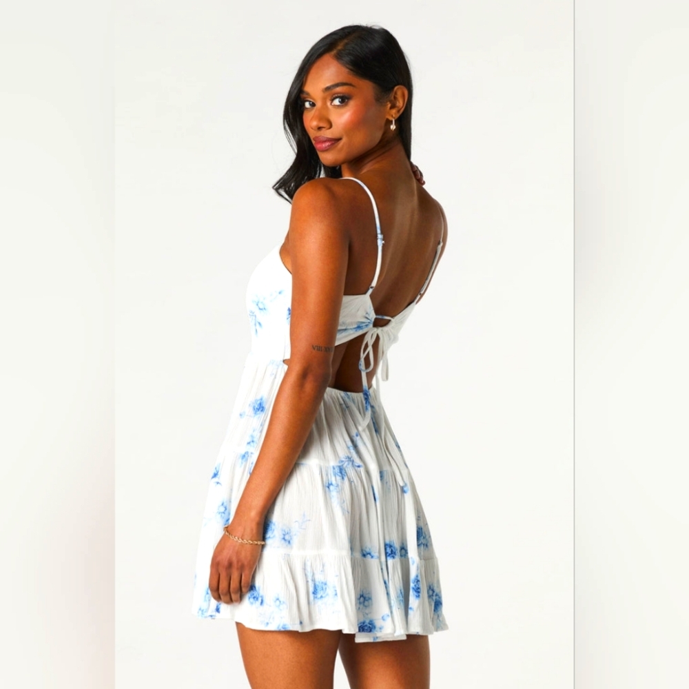 *Add-on* White and Blue Floral Dress open tie back *$12*